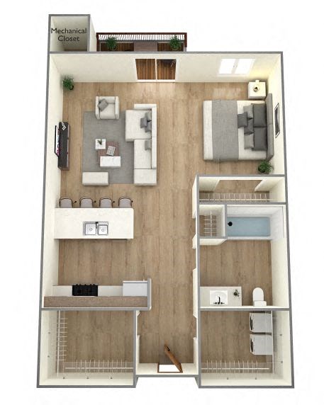 Studio 653 Floor Plan at Bella Rose Apartments, Wisconsin, 54016